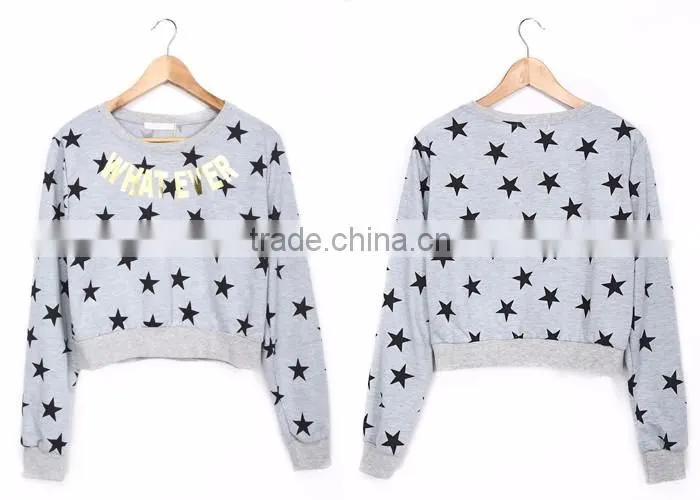 Newest Lady letter And Star printing long sleeved top for girls