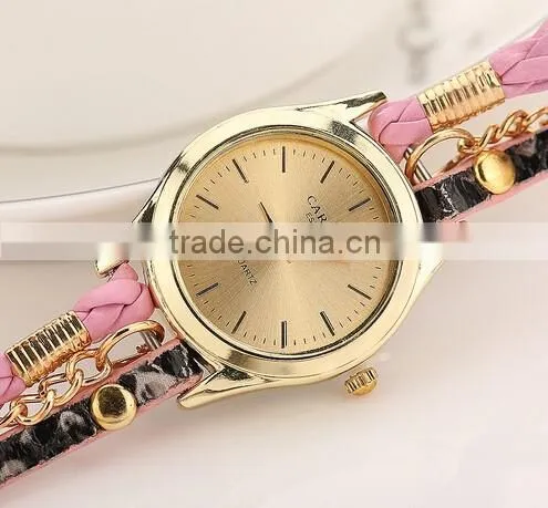 Top selling Women's Leopard 1" Wrap Braided leather bracelet watch/