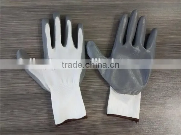High quality 13 gauge 45g 10' gray nitrile coated white nylon industrial working glove