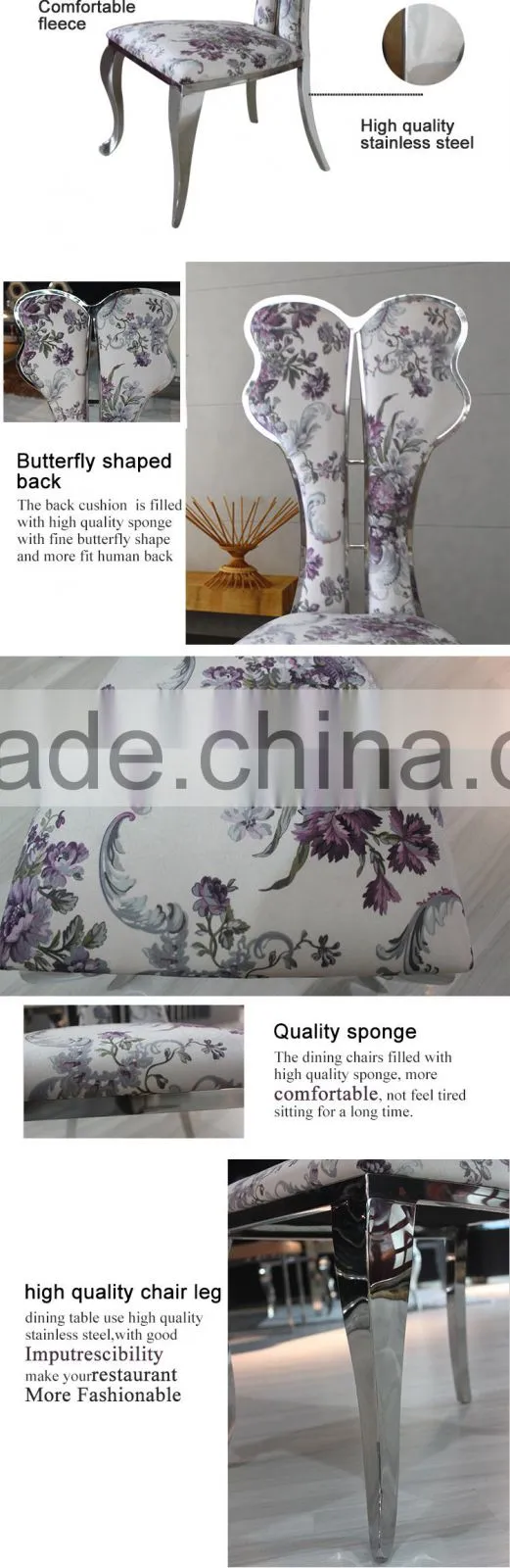 flower designs fabric painting with stainless steel butterfly shape chair frame