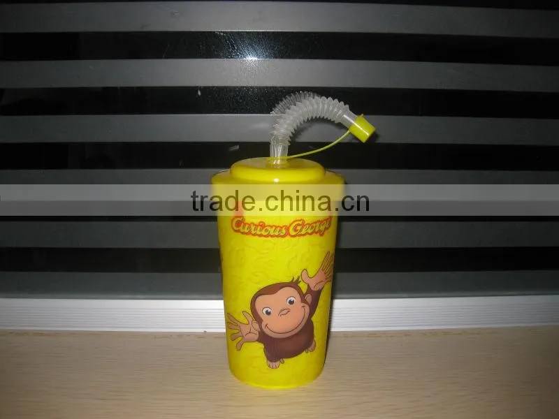 eco-friendly 16oz cartoon pp kids cup with straw and lid