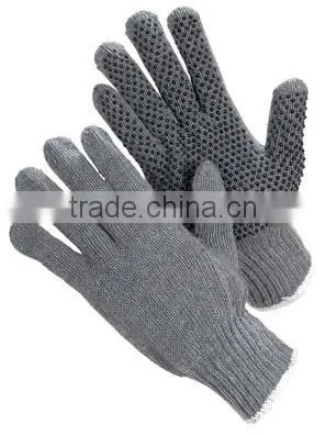 string knit gloves with PVC-dots on both sides, knit string glove, working gloves