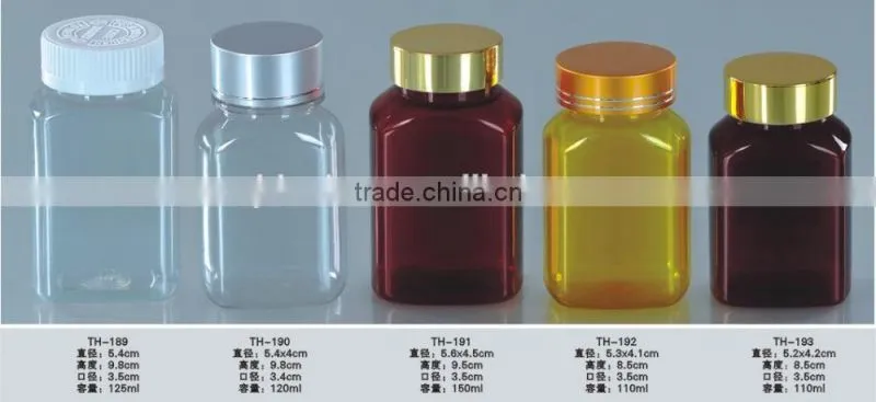 Wholesale Customized Health Care square PET Clear Plastic Bottle with pressure screw cup and metal cup