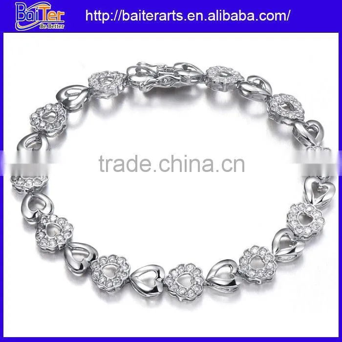 Fashion 925 Sterling Silver Diamond Heart Shaped Tennis Bracelet Heart Bracelet