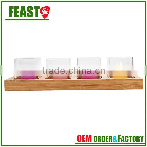2015 NEW design wedding candle holder HOT selling glass candle holder with wooden stand