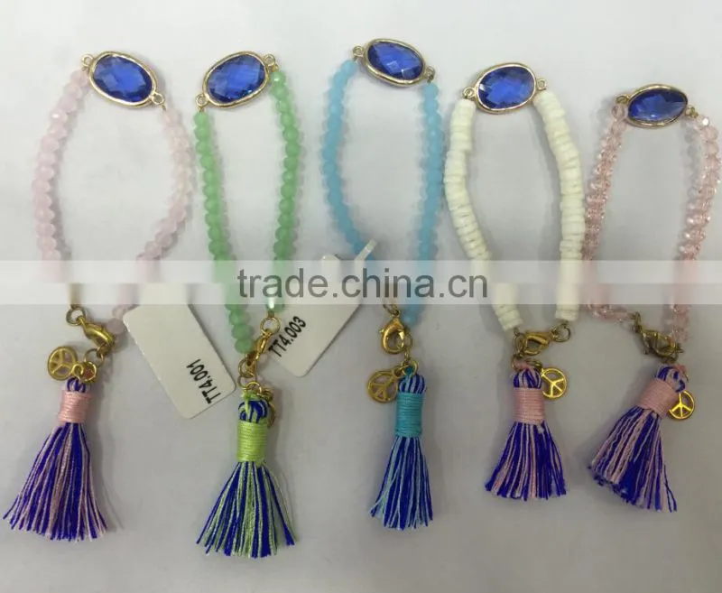 2015 Latest Popular Druzy Stone Foiled Agate Bracelet,Silk Tassel Charm bracelet