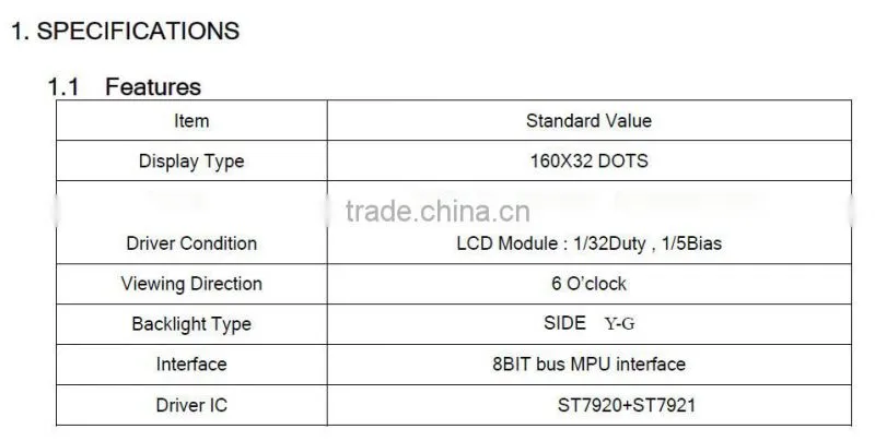 160x32 COB lcd module ,Yellow-Green STN,dot-martix lcd display