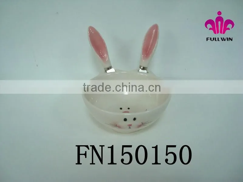 Bunny shape ceramic butter bowl with butter knife