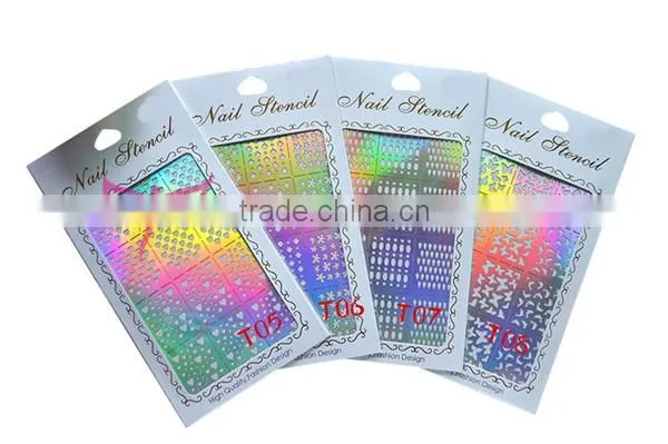 36 designs reusable finger nail stencil,hot nail airbrush stencil