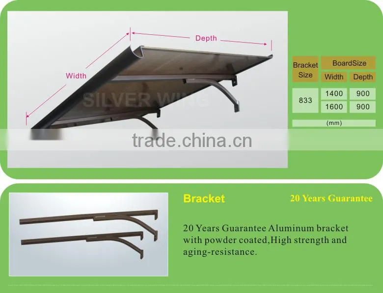 2016 new design outdoor polycarbonate aluminium flat awning popular in Poland