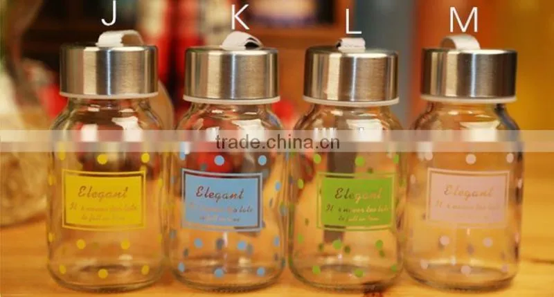 Pattern Colored Glass Drinking Bottles With ScrewMetal Lids