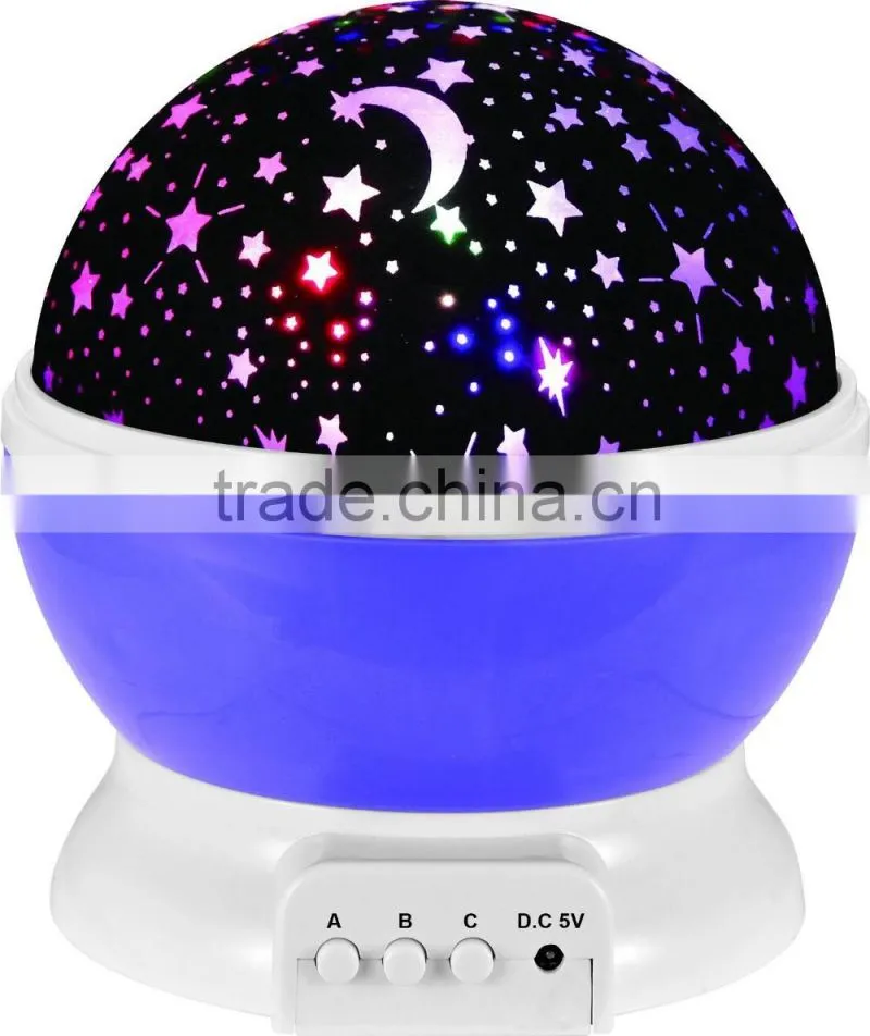 Bright Colours 360 Degree Moon Star Projection Night Light - Kids Baby Bedroom and Nursery - Great Gift Idea