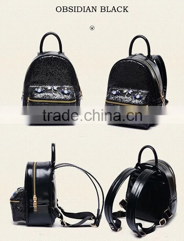 2016 Fashion Lady's Shoulder Bag Women Shiny Paillette Backpack Black Blue