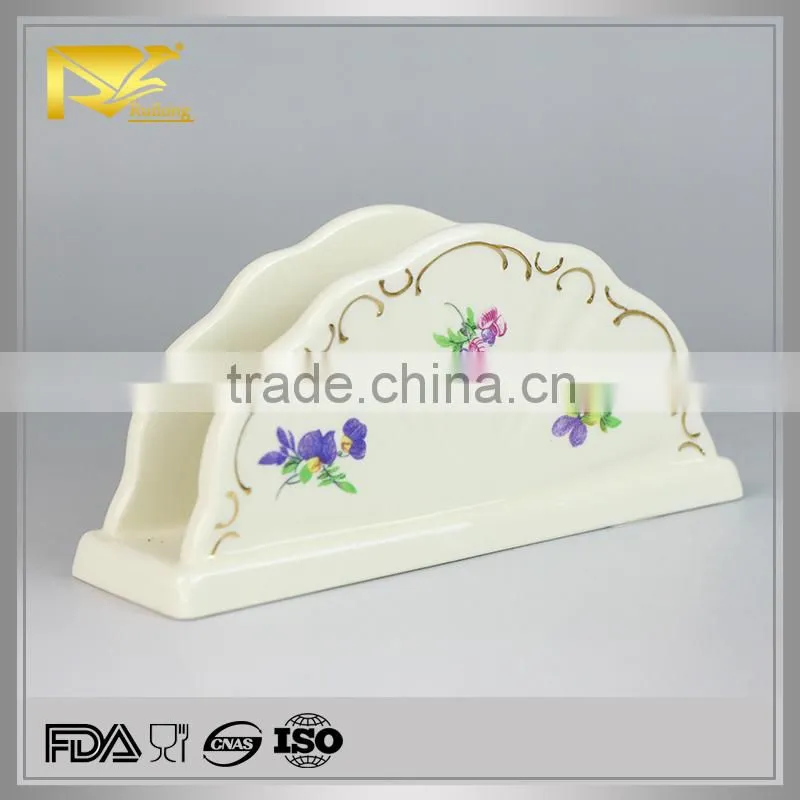 Tableware 5.5'' embossed ceramic napkin holder for wedding