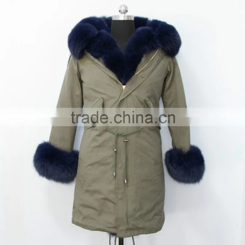 Made in China fashionable military parka jacket with real fox fur hood trim