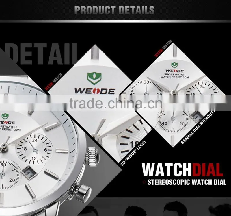 New 2014 WEIDE Quartz Calendar Watches Water Resistant Sport Stainless Steel Watches Alibaba Express Wrist Watches Watches Men