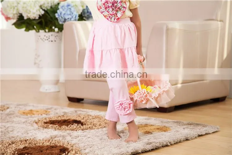2016 wholesale children clothes light pink baby leggings with skirt kids leggings with flower