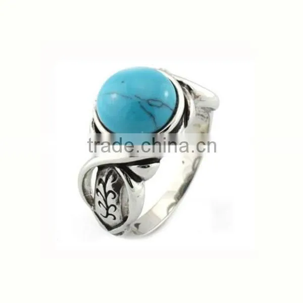 Fashion jewelry high quality stainless steel wedding different types stones rings single stone ring blue stone ring (LR9418)