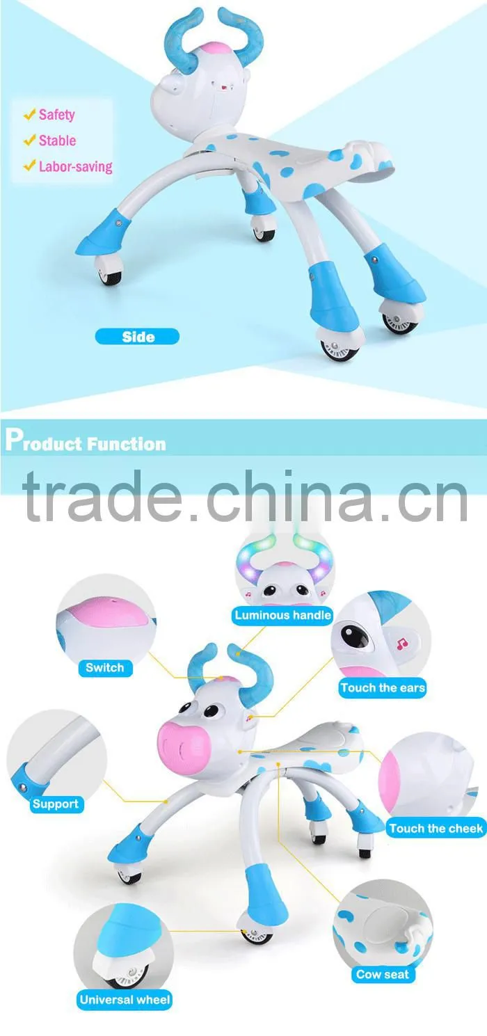 updated version blue & pink lovely cow baby walking car with wheels electric kids ride on car animals