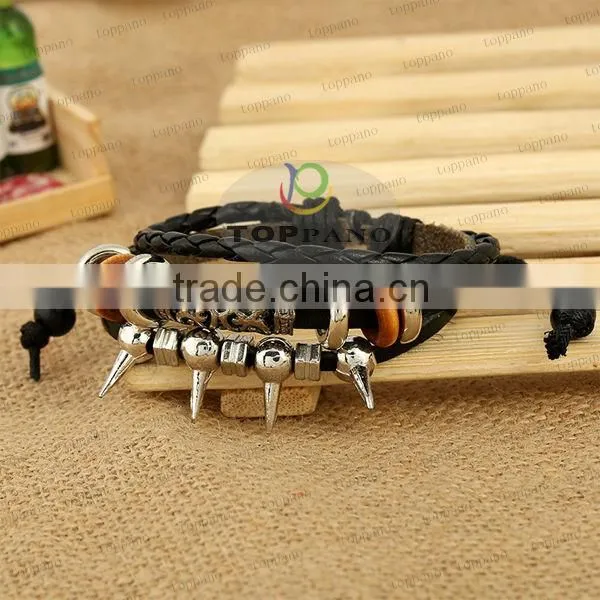 newest design hot sale fashion cheap leather barcelet jewelry
