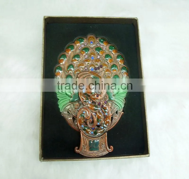 Red bronze cosmetic pocket mirror with rhinestone