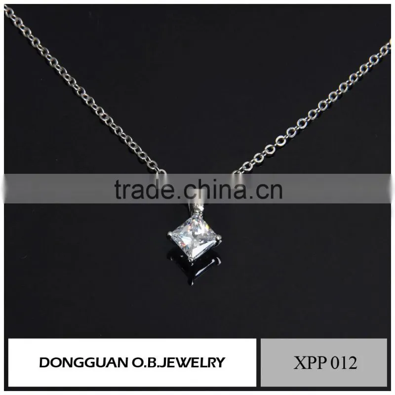 Pink color single stone pendant necklace/silver plated classic design