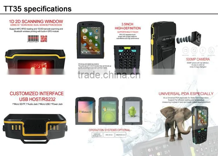 Android WIN CE/Mobile handheld terminal with barcode rfid reader printer wifi GPS GSM IP65
