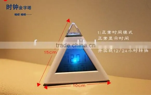 Top sale triangle color changing digital alarm clock/desk clock/calendar clock
