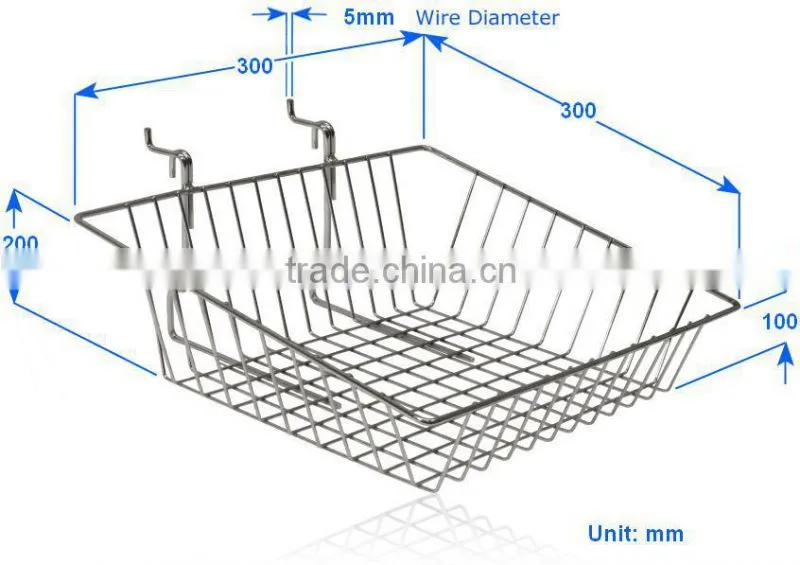 Slatwall/Grid Slanted Wire Basket,Metal Wire Basket,Slatgrid Basket