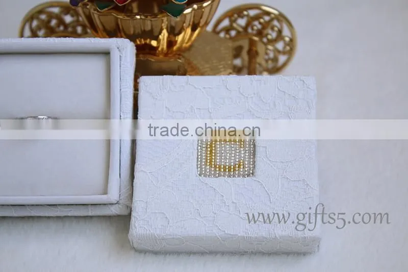 Gorgeous White engagement ring boxes with beaded name plate of C
