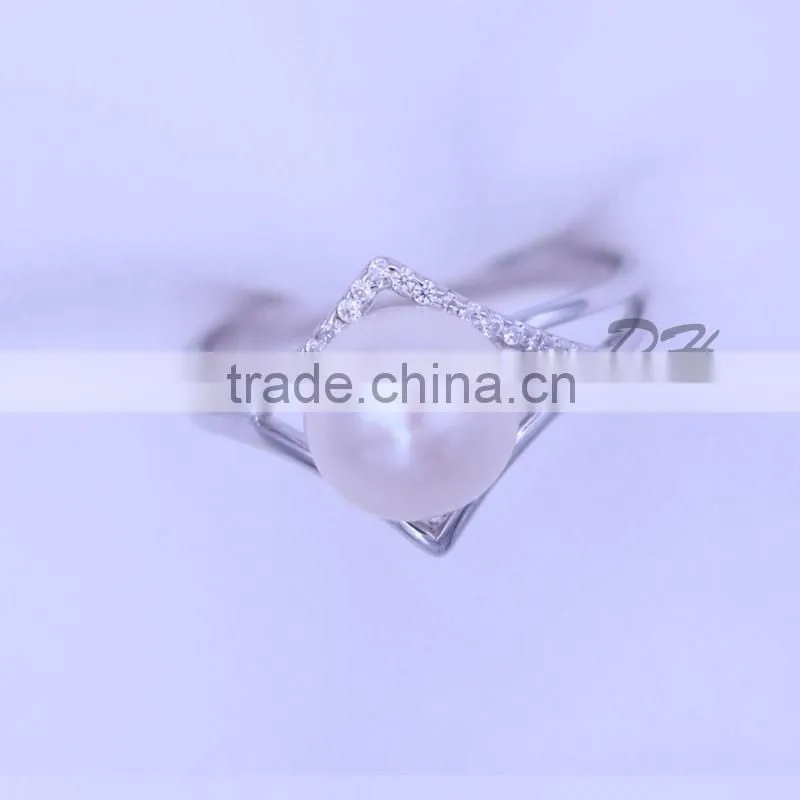 Cheap rhinestone freshwater flat pearl ring wholesale price