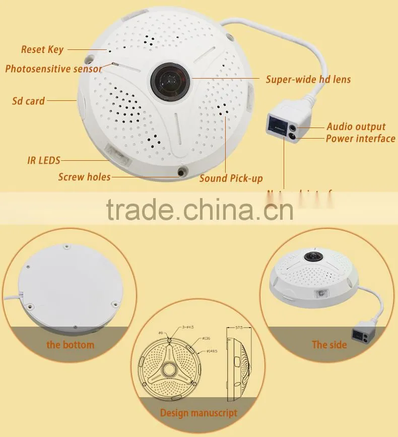 panorama POE 1.3 MP IP 960P Camera with 360 Degrees Full View wireless IP Fish eye camera Support Onvif and P2P