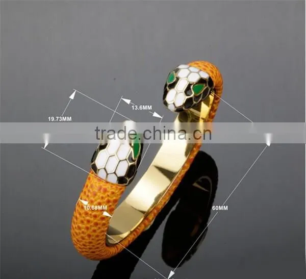 2016 New arrival stainless steel gold plated bracelet jewelry women vintage leather bangle
