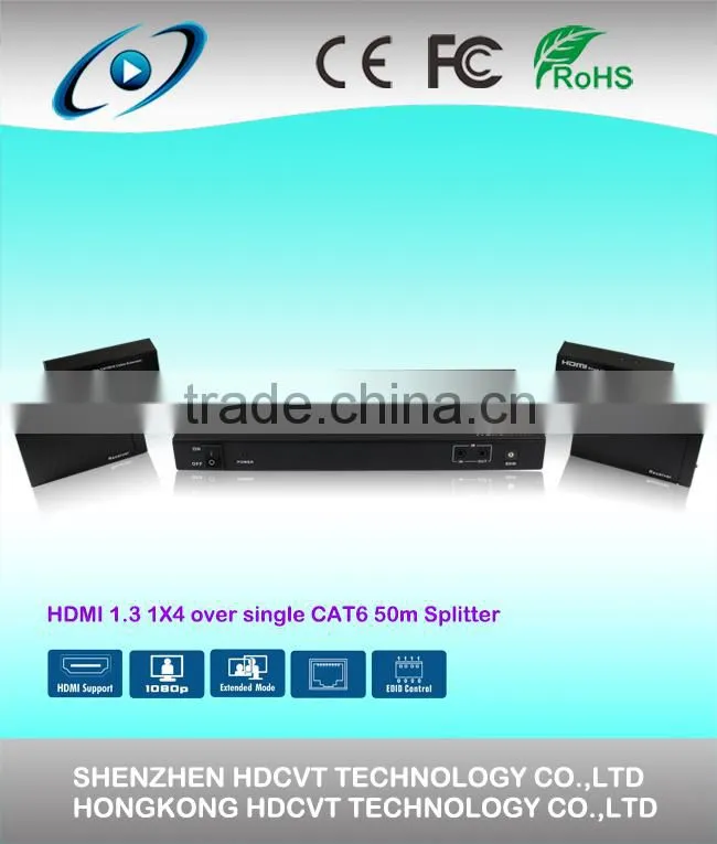 2015 hot sale 1x4 HDMI splitter 50M over cat6 extension