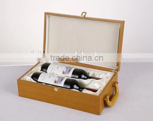customize cylinder wooden wine gifts box packaging with handle wine carrier wholesale