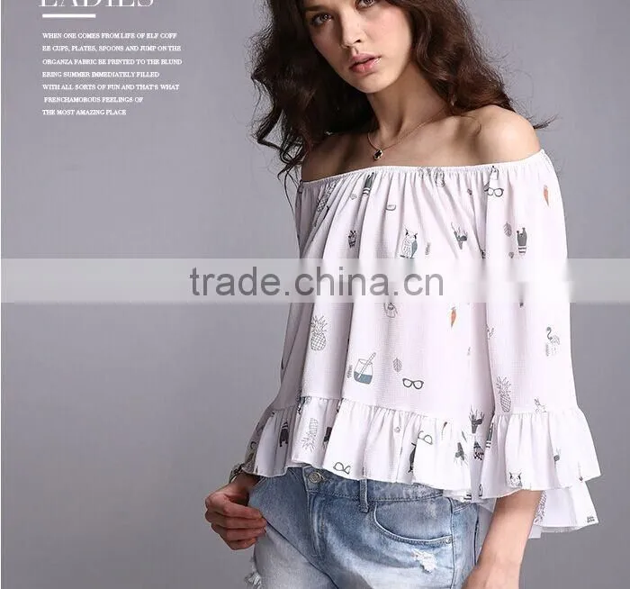 Pretty Steps 2016 Hot Sale Animal Printed Shirt Women Blouses And Ladies Autumn Tops Off The Shoulder Tops