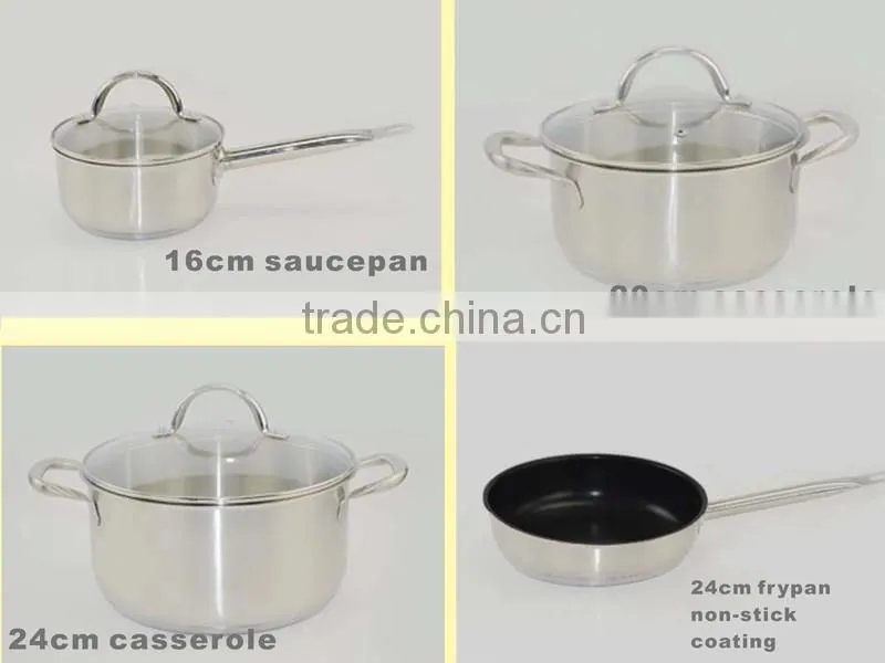 ready made kitchen cabinets 7pcs stainless steel non-stick cookware set clear glass lid saucepan/casserole/non-stick frypan