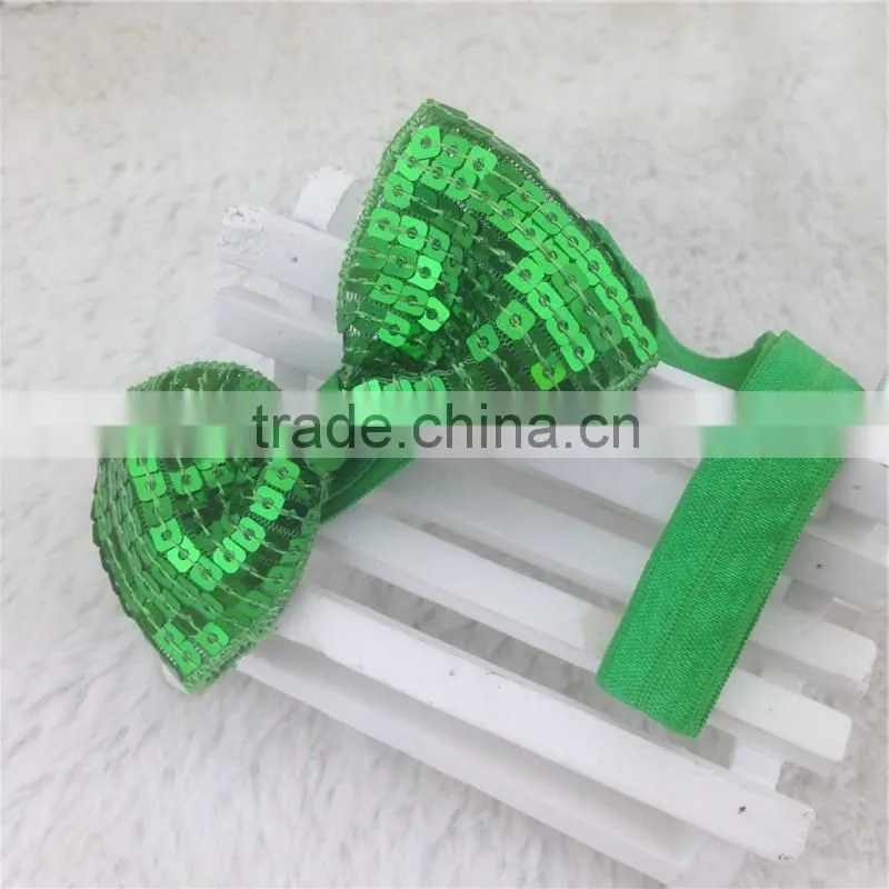 New Arrival 3inch Sequin Hair Bows Sequin Bows With Elastic Baby Headband for Baby Girls Hairband for Headwear in Stock