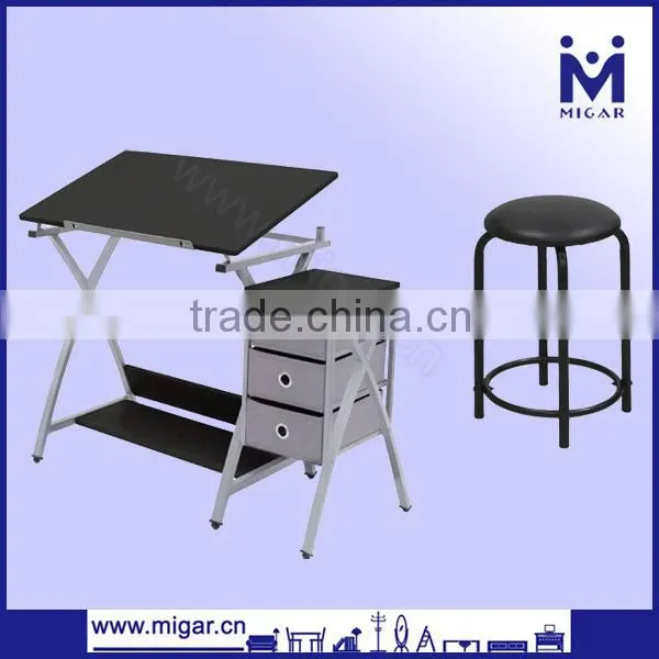Hot sale modern MDF children desk and chair with chest of drawers for school