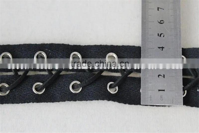 100% cotton lace matal eyelet embroidery lace trim in black color for ladies