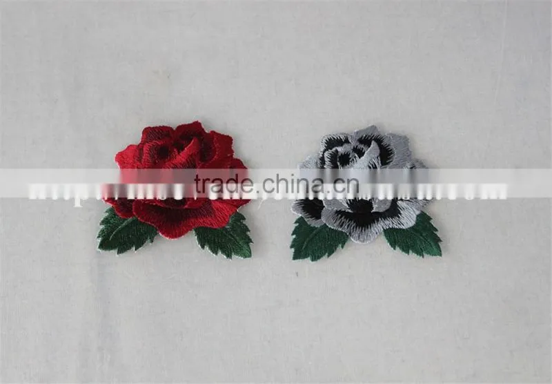 2016 new patch work blouse designs 6*7cm red rose and gray rose flower embroidery patches tim for clothing