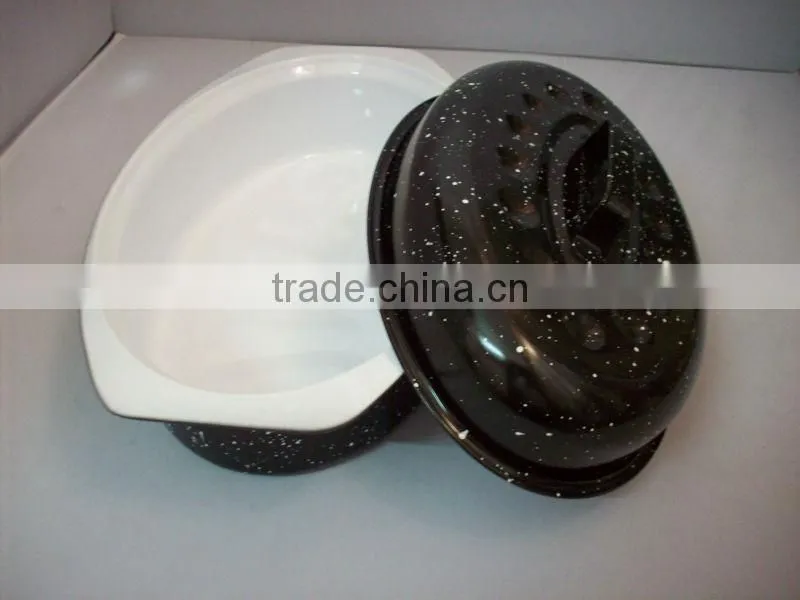 Cookware chicken white and black ceramic roaster pan