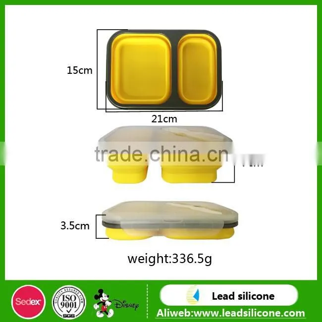 Convenient collapsible rectangle sealed lunch box ,Food grade silicone lunch box