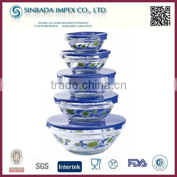 Hot sale 5 pcs glass bowl set with lids