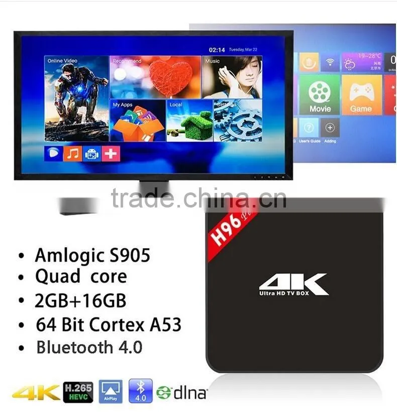 Smart TV Box Android 5.1 Amlogic 2GB+16GB H96 Plus Android TV Box Kodi Pre-installed Internet TV Box