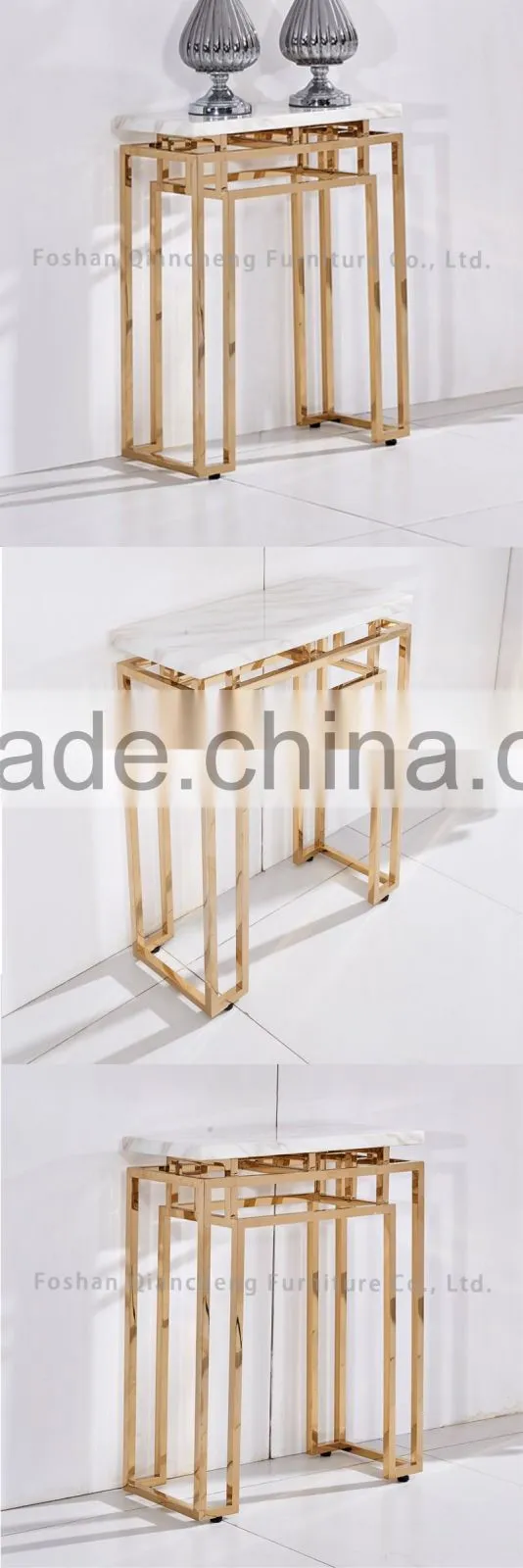 2017 French style golden stainless steel marble top console table