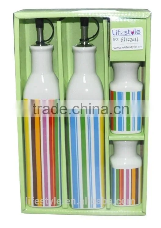 4PCS Ceramic Christmas OIL,SALT &PEPPER SET WITH DECAL