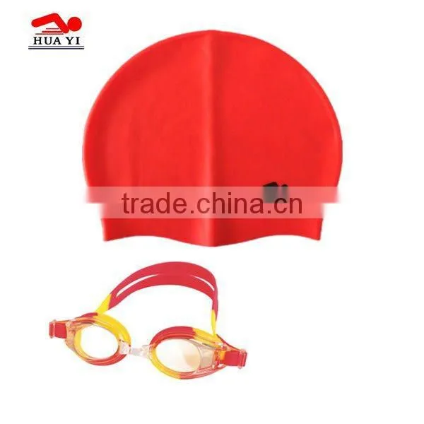Promotional adult swimming goggle and cap set, hot sales goggles and cap for swim