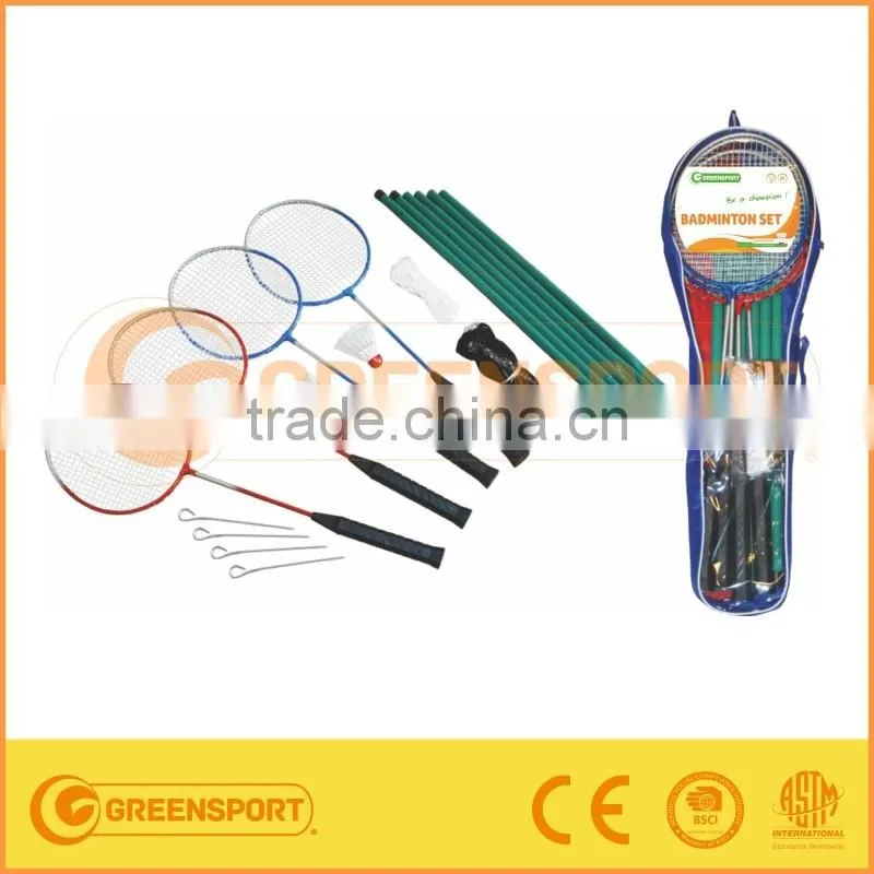 Stock 4 players steel badminton set with net and post OEM