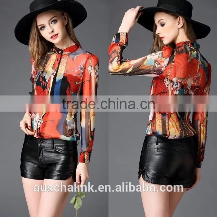 autumn new style popular women 100% real silk shirt